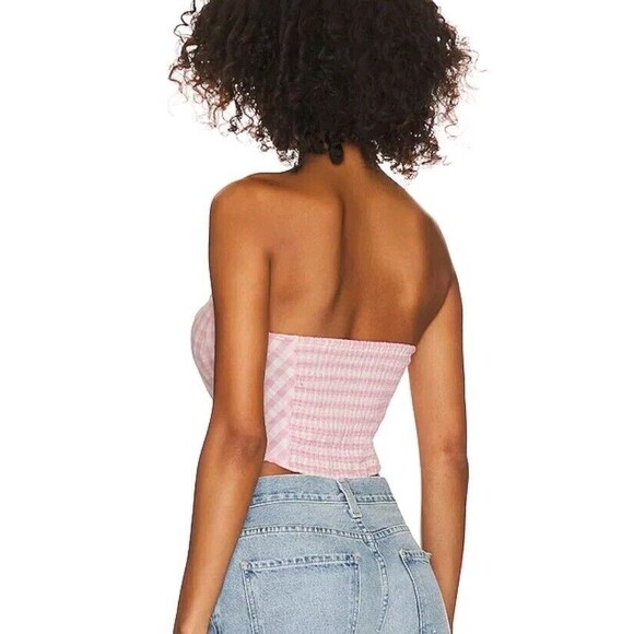 Free People Leilani Gingham Tube Top Corset NWT Pink White Smocked Back Size L - Picture 6 of 10